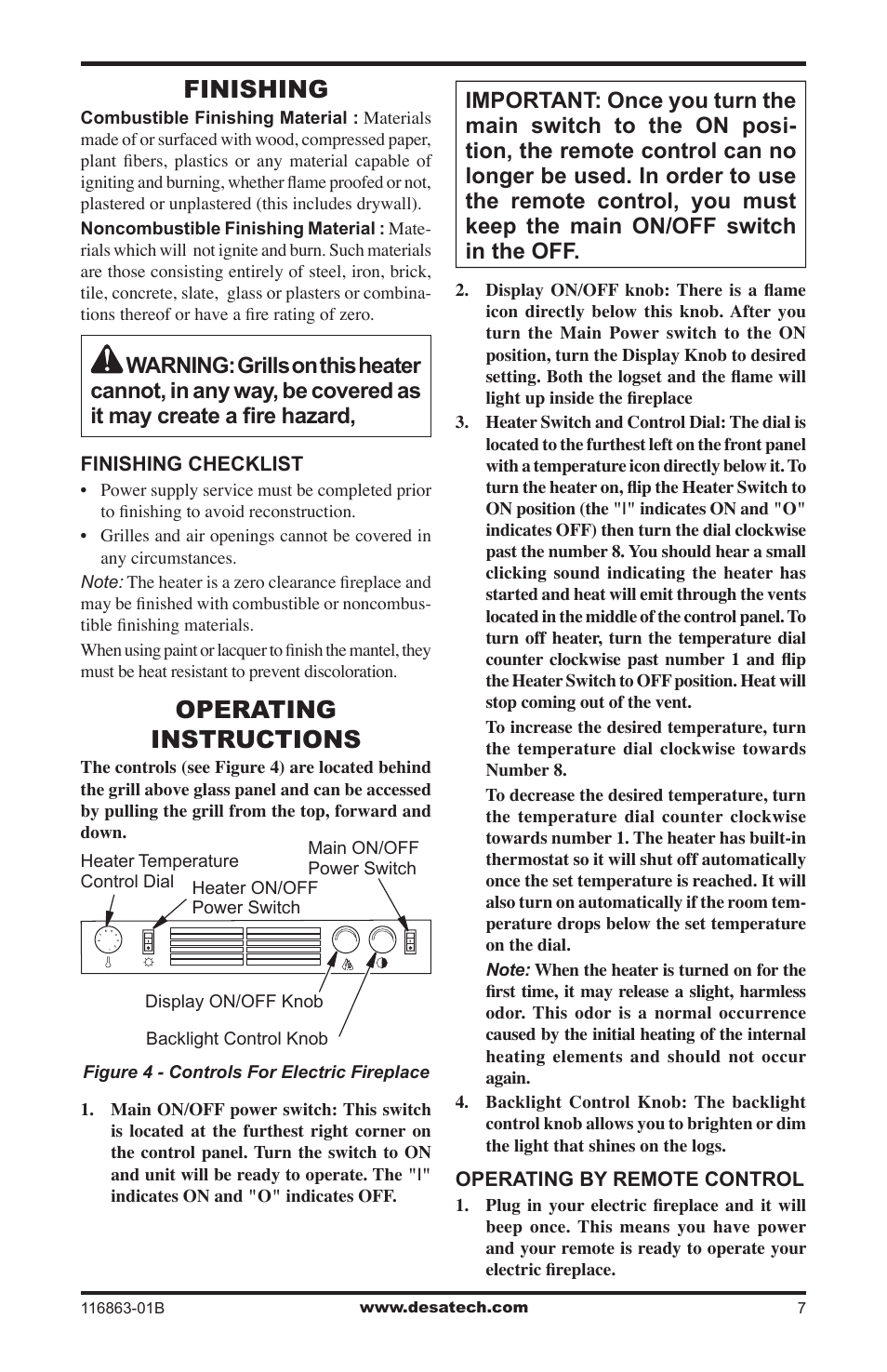 Finishing, Operating instructions | Desa CEF26BN User Manual | Page 7 / 12