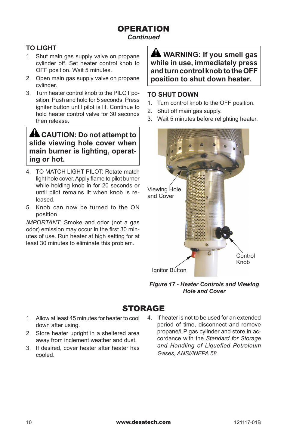 Storage, Operation | Desa Td125 User Manual | Page 10 / 48