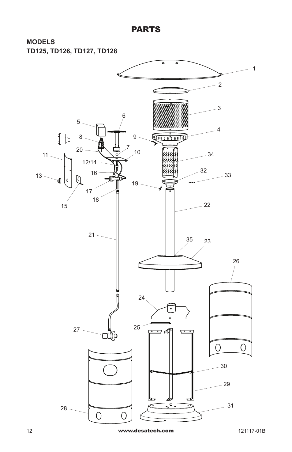 Parts | Desa Td125 User Manual | Page 12 / 48
