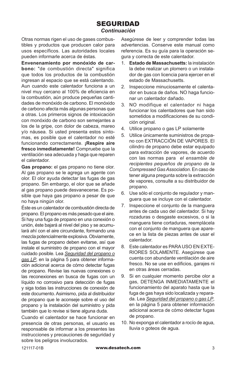 Seguridad | Desa Td125 User Manual | Page 19 / 48