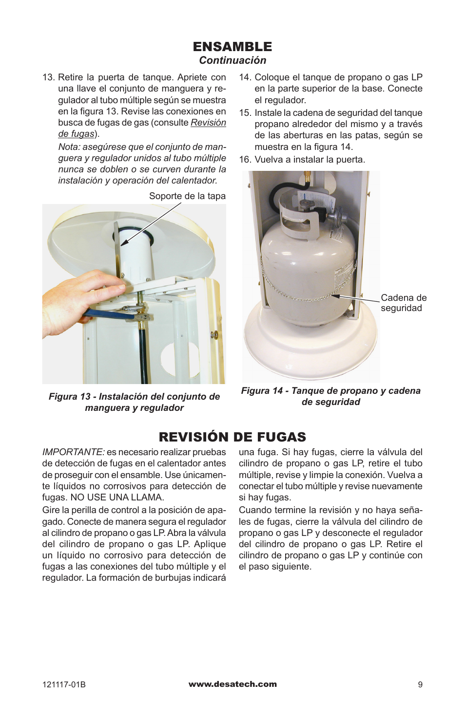 Revisión de fugas, Ensamble | Desa Td125 User Manual | Page 25 / 48