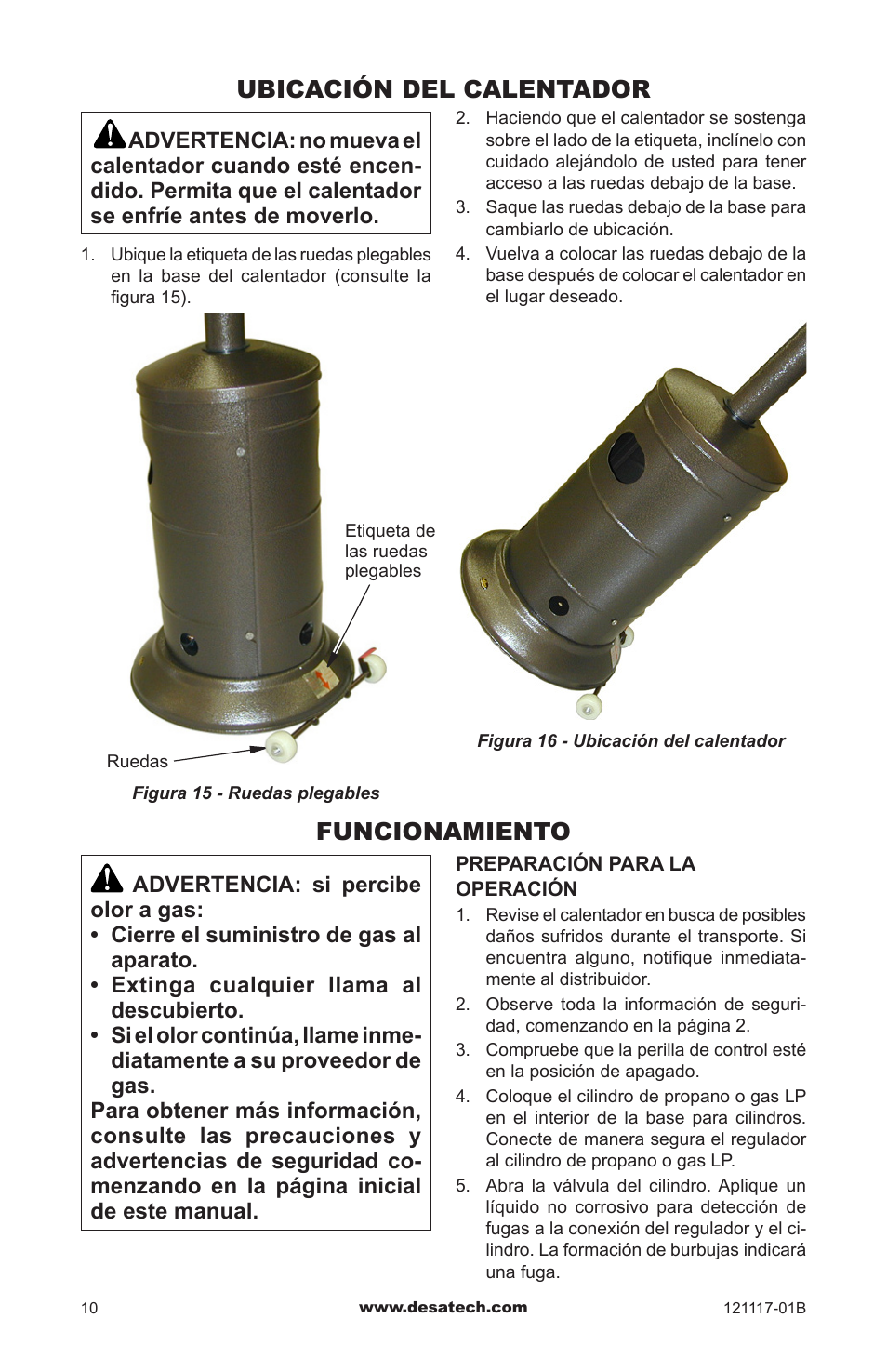 Ubicación del calentador, Funcionamiento | Desa Td125 User Manual | Page 26 / 48