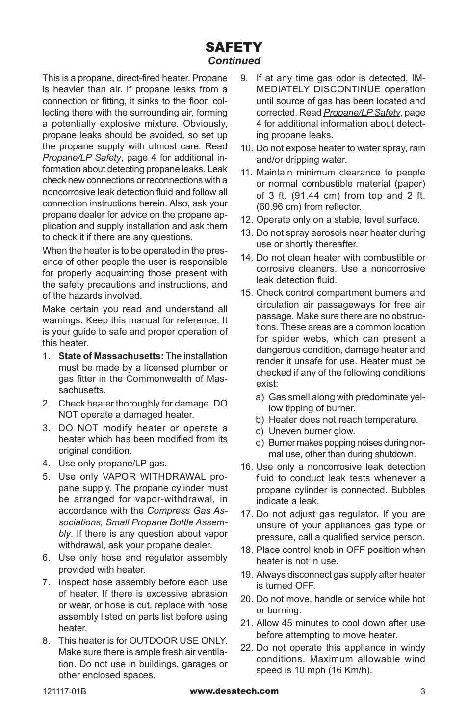 Safety | Desa Td125 User Manual | Page 3 / 48