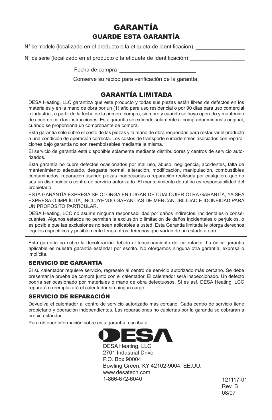 Garantía | Desa Td125 User Manual | Page 32 / 48