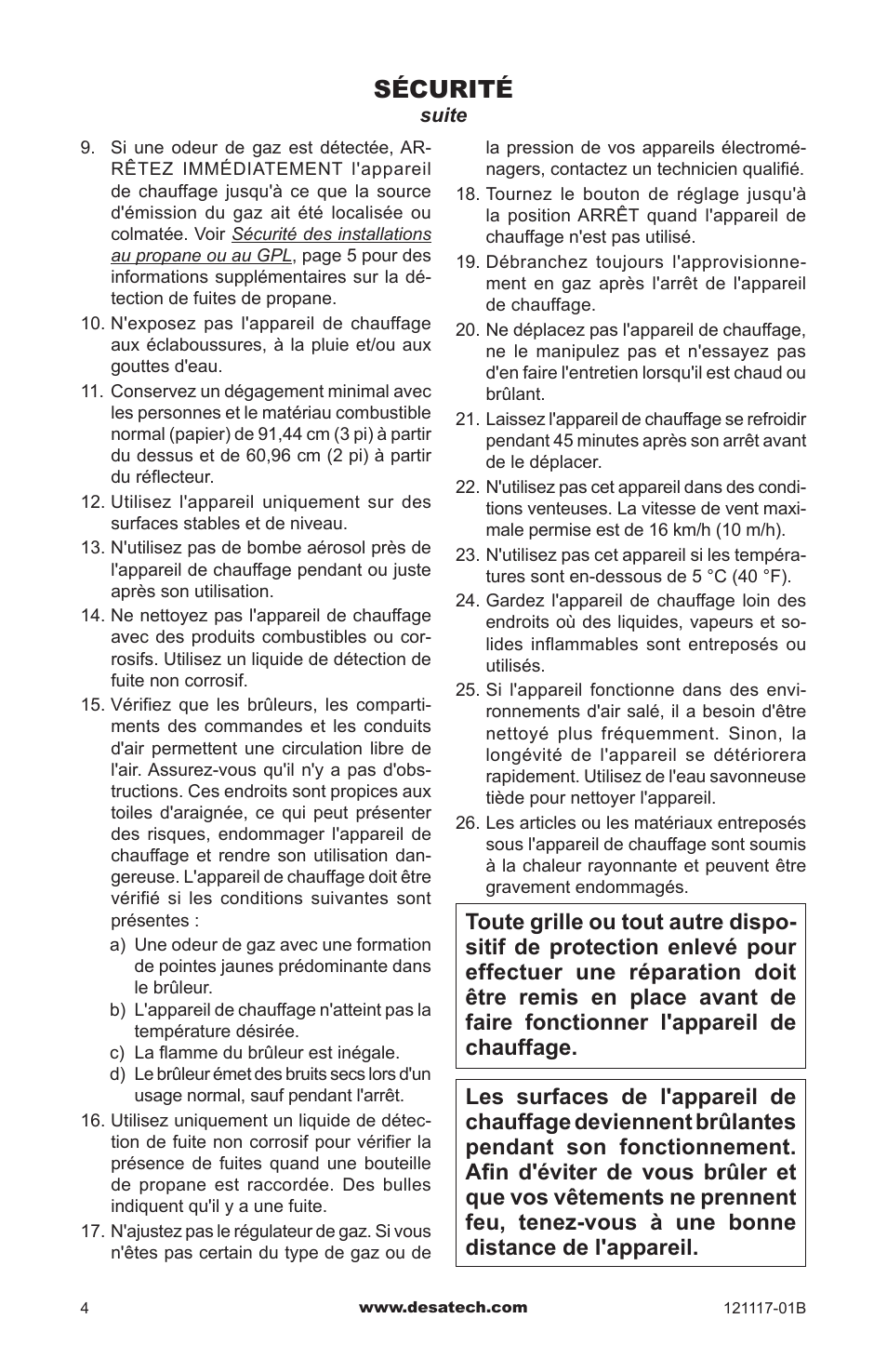 Sécurité | Desa Td125 User Manual | Page 36 / 48