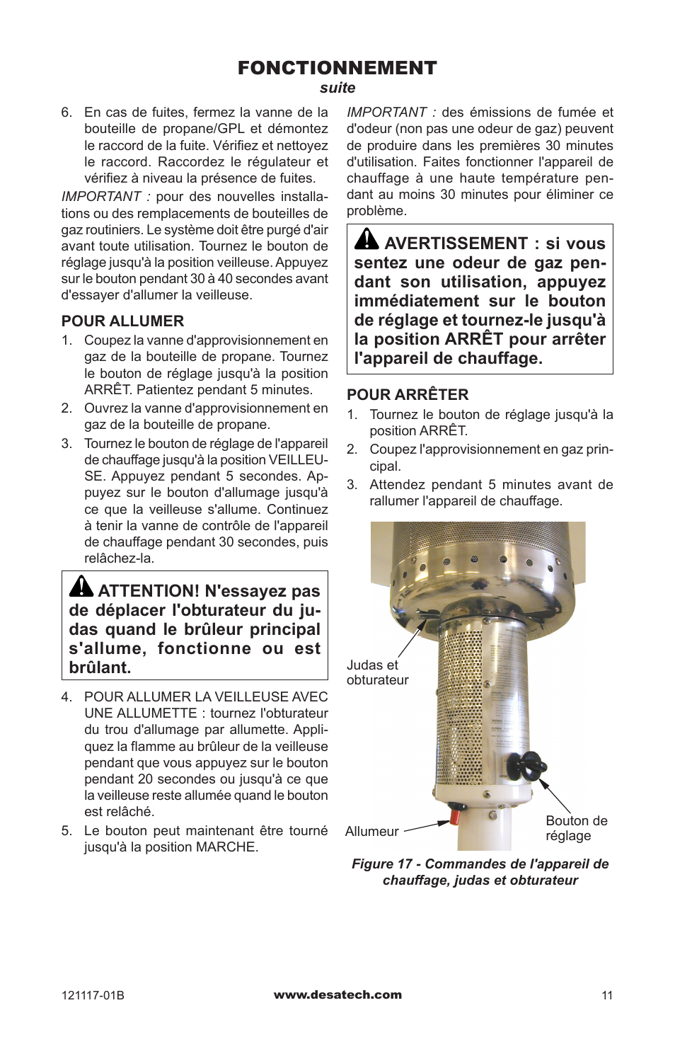 Fonctionnement | Desa Td125 User Manual | Page 43 / 48