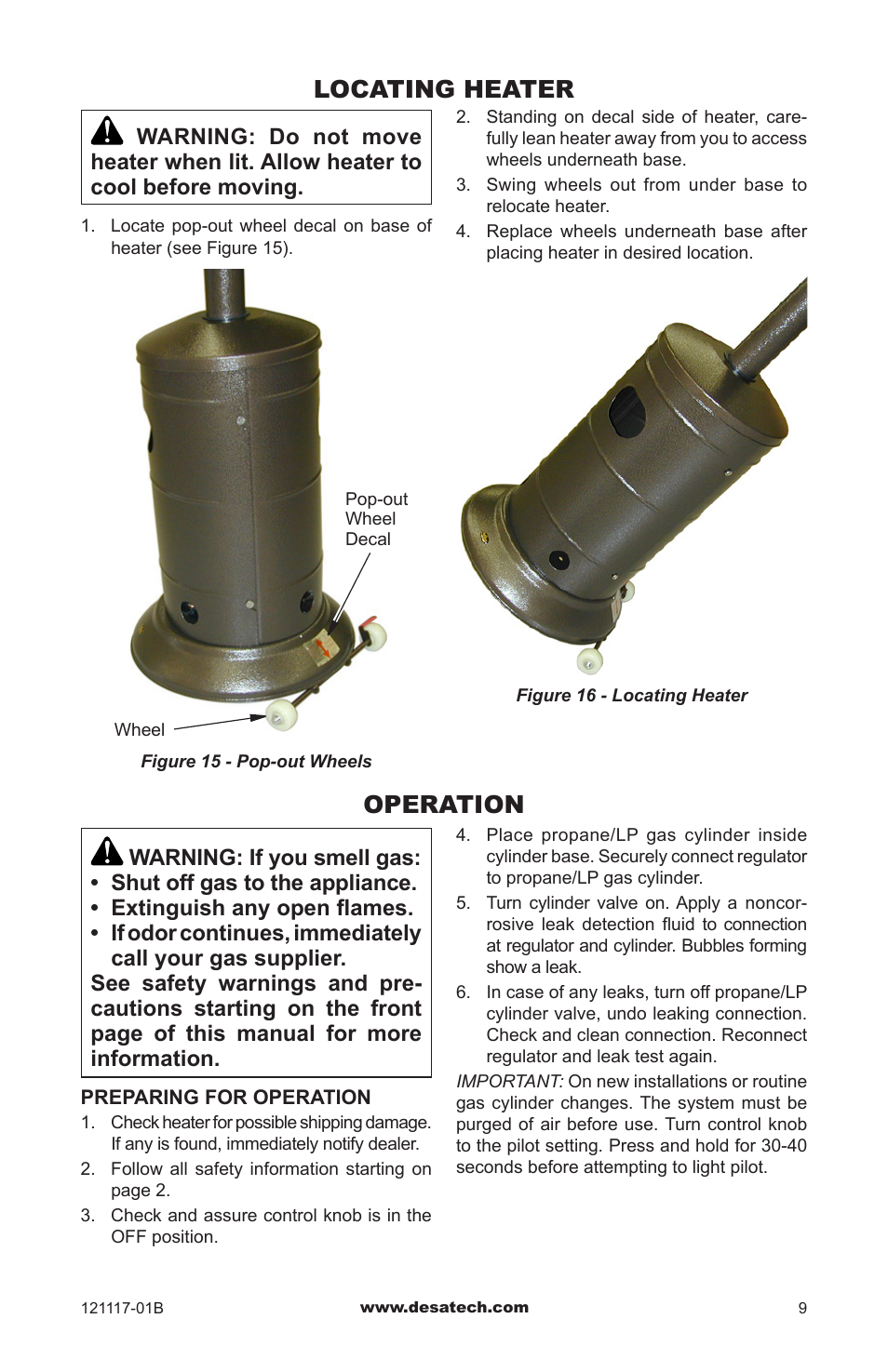 Locating heater, Operation | Desa Td125 User Manual | Page 9 / 48