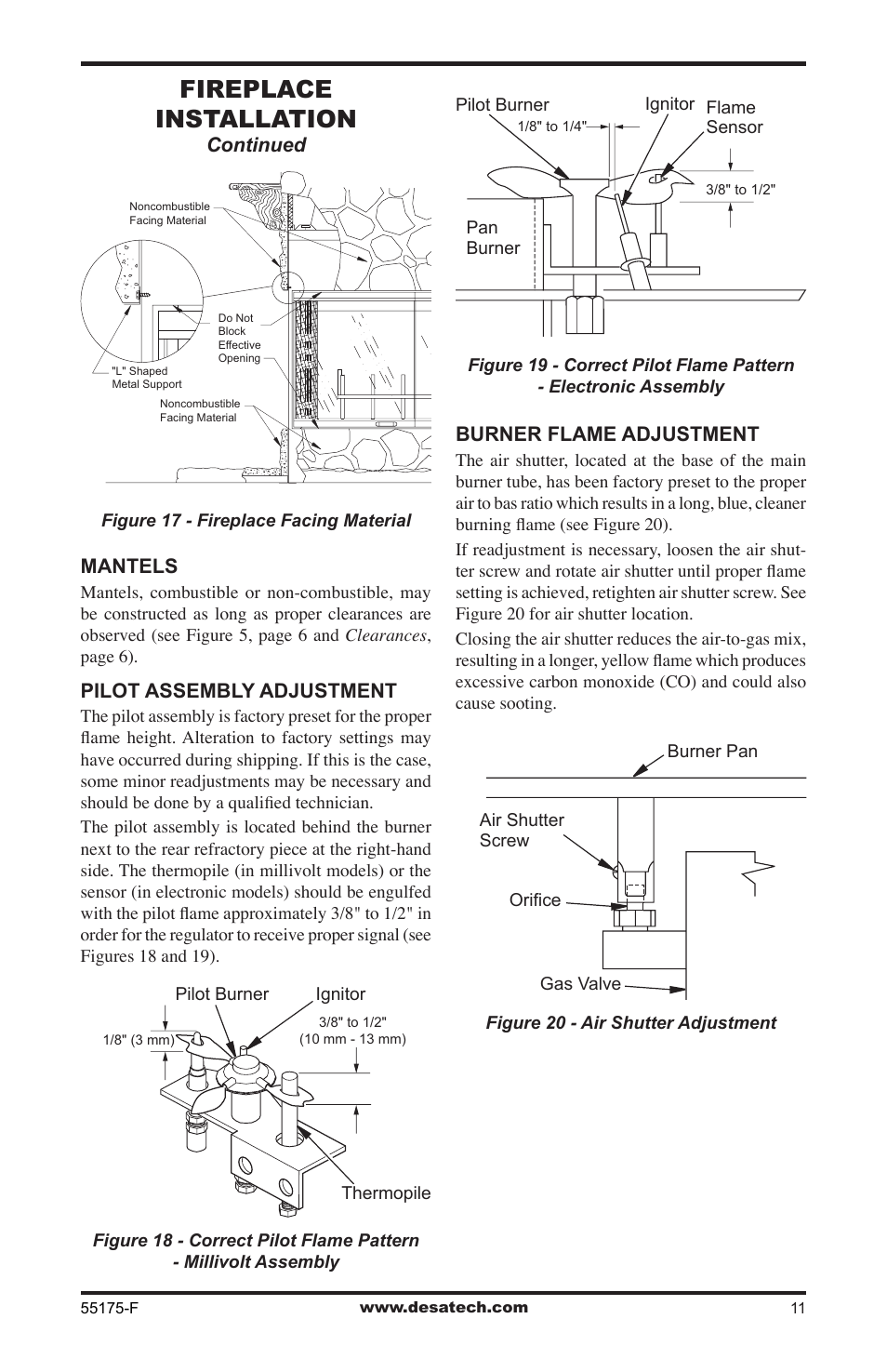 Fireplace installation | Desa GL36PNEP User Manual | Page 11 / 20