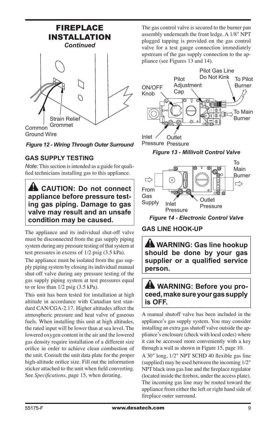 Fireplace installation | Desa GL36PNEP User Manual | Page 9 / 20