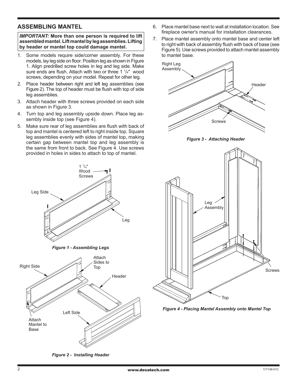 Assembling mantel | Desa Wall Mantel with Base and Trim WD26CP User Manual | Page 2 / 8