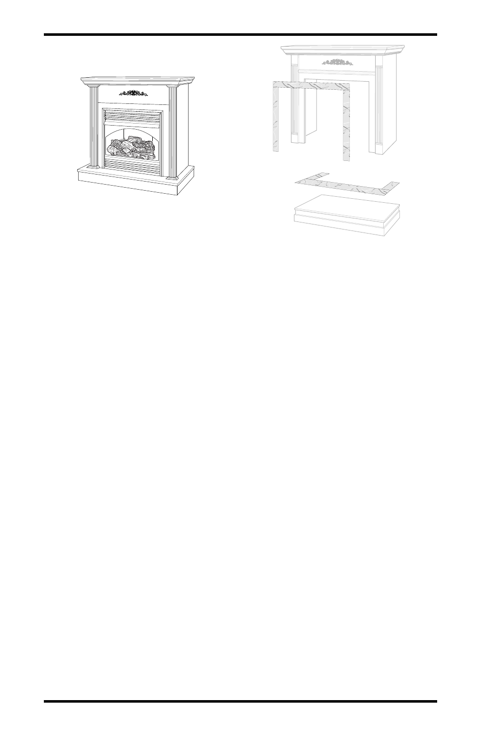 Accessories, Continued, Cabinet mantel and full hearth base | Slim hearth base (not shown), Duplex outlet kit - ga3555 (not shown), Fire crackle - cf6a (not shown), Laminate trim for hearth or mantel, Perimeter trim accessory (not shown), Extruded louver kit (not shown) | Desa EFS33NRB User Manual | Page 33 / 36