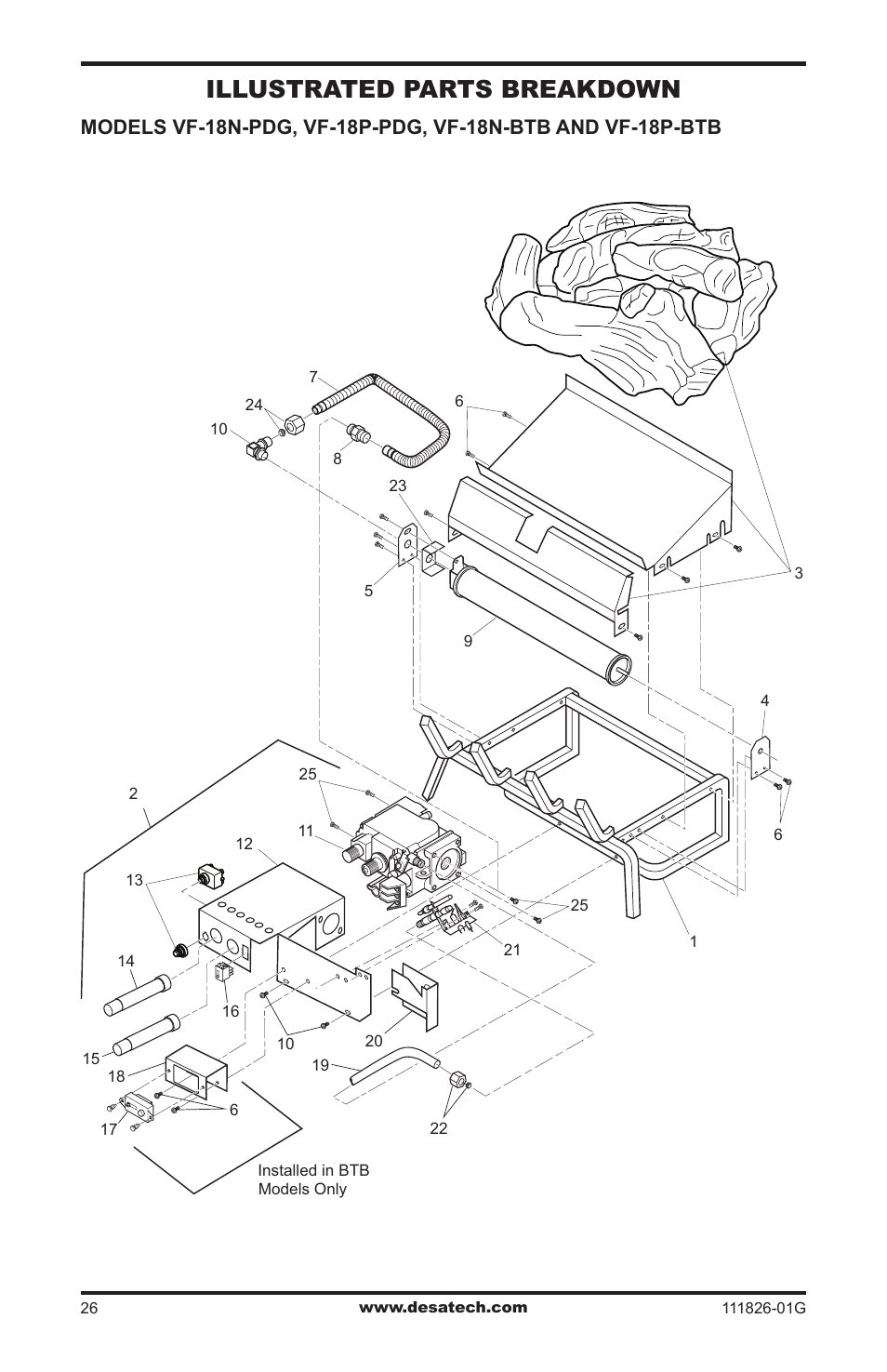 Illustrated parts breakdown and parts list, Illustrated parts breakdown | Desa VF-24N-BTB User Manual | Page 26 / 32