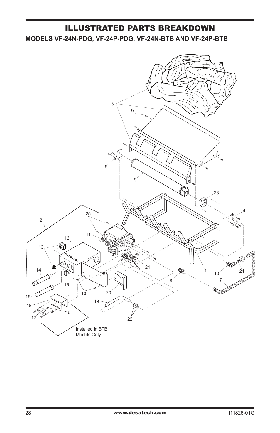 Illustrated parts breakdown | Desa VF-24N-BTB User Manual | Page 28 / 32
