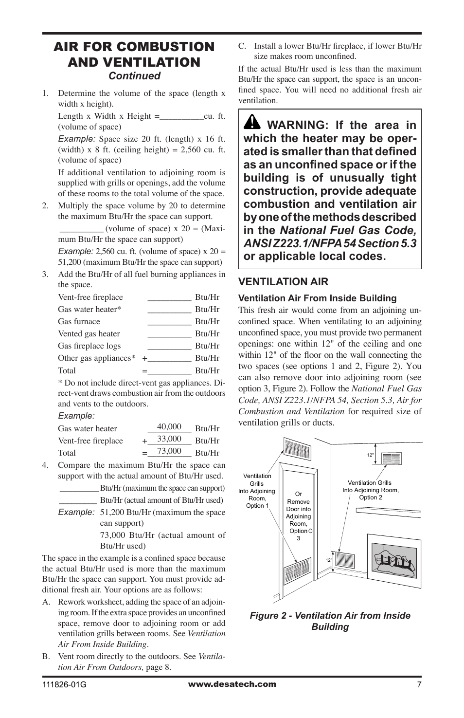 Air for combustion and ventilation | Desa VF-24N-BTB User Manual | Page 7 / 32