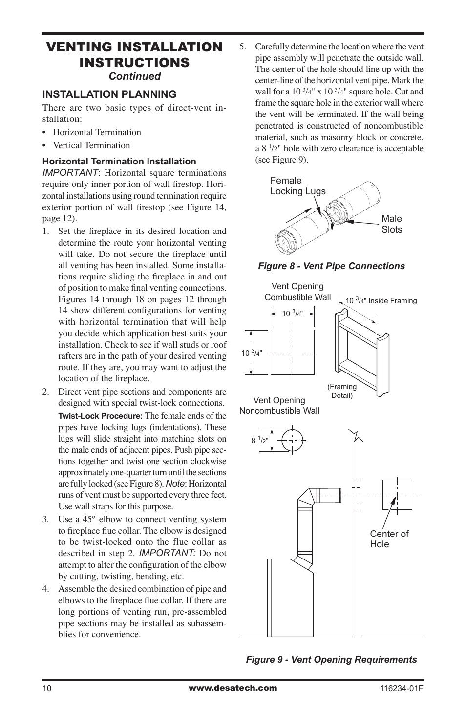 Venting installation instructions, Installation planning, Continued | Desa (V)TC36NE SERIES User Manual | Page 10 / 40