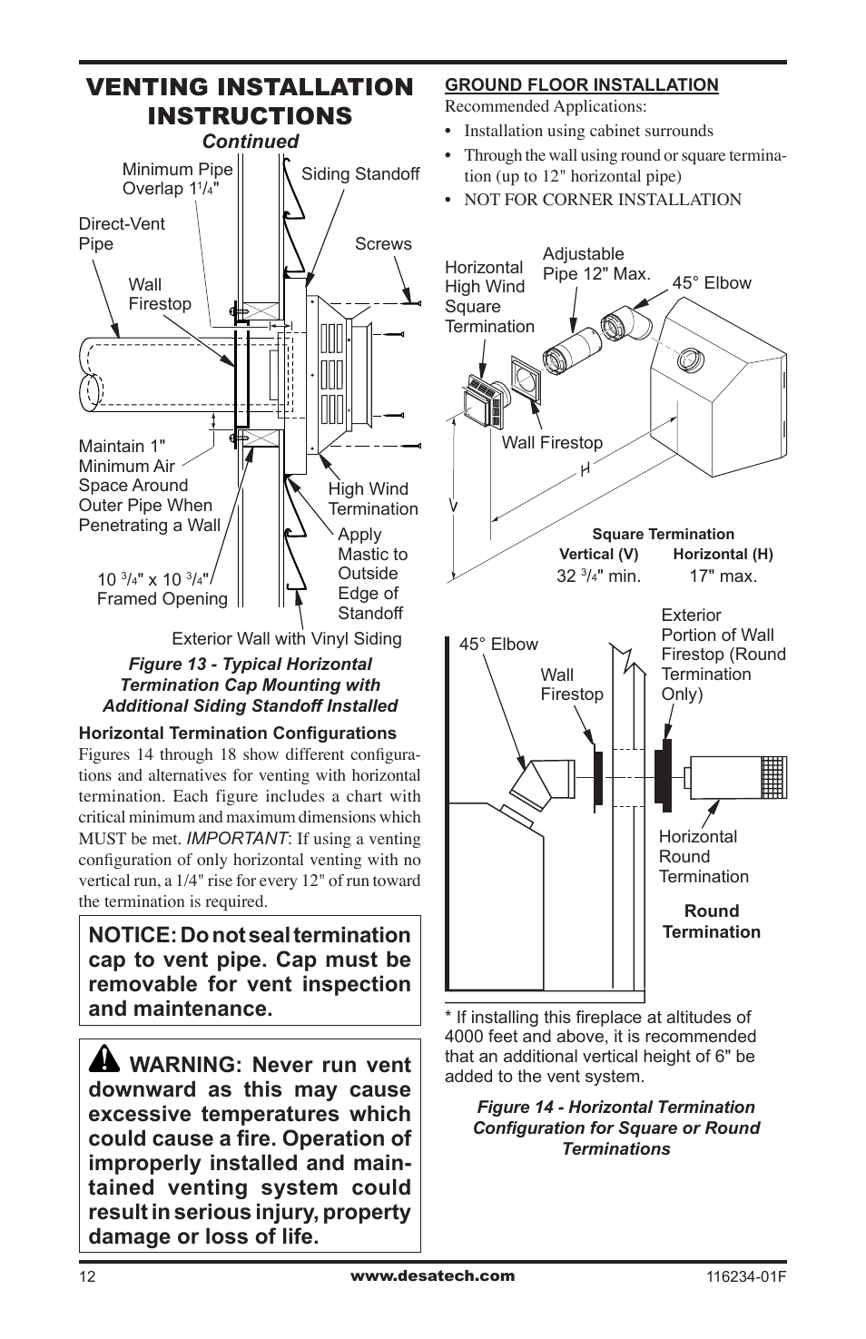 Venting installation instructions | Desa (V)TC36NE SERIES User Manual | Page 12 / 40