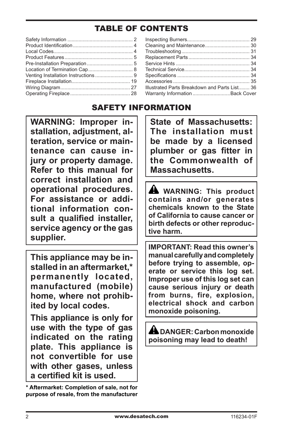 Safety information | Desa (V)TC36NE SERIES User Manual | Page 2 / 40