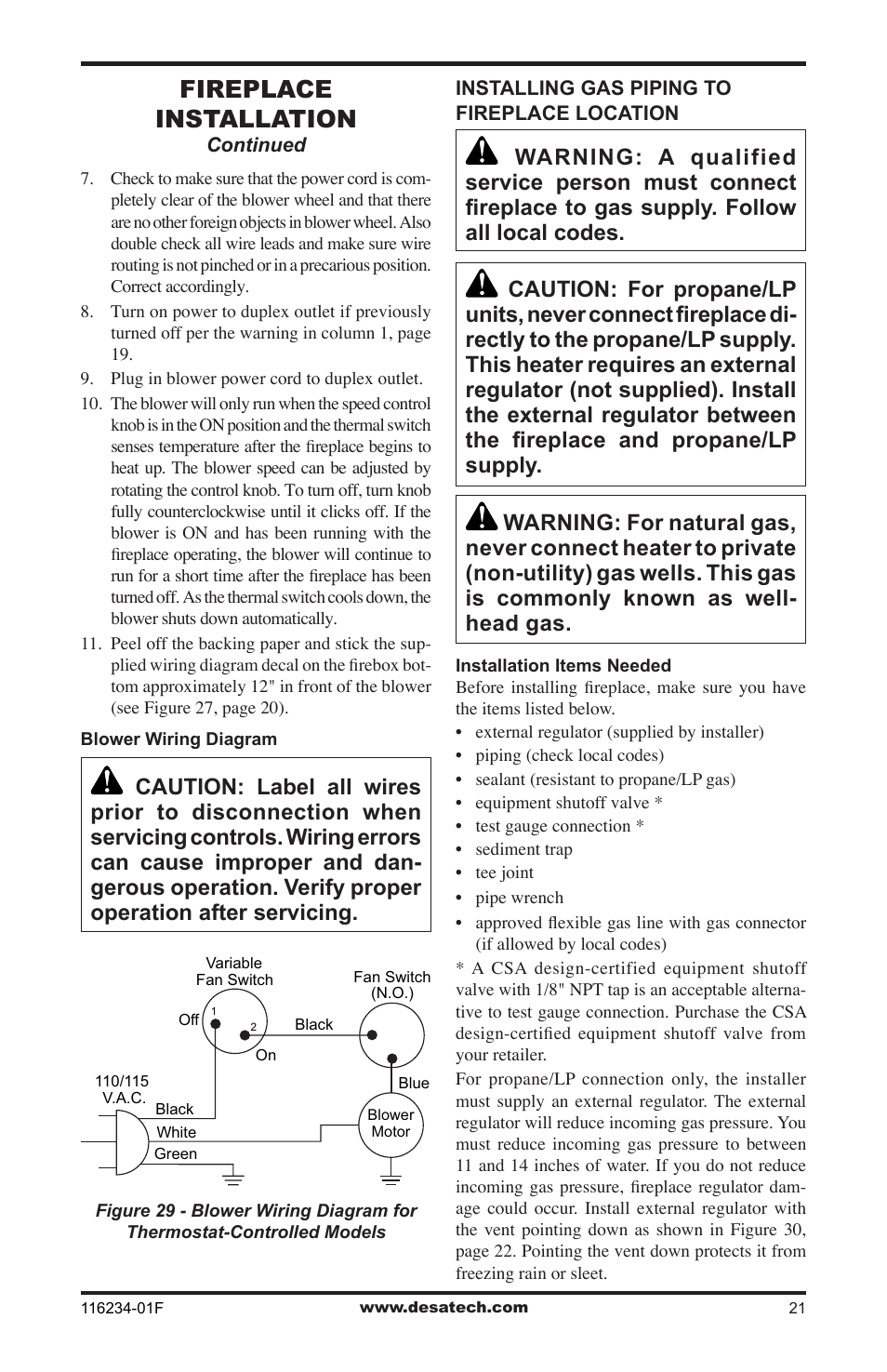 Fireplace installation | Desa (V)TC36NE SERIES User Manual | Page 21 / 40