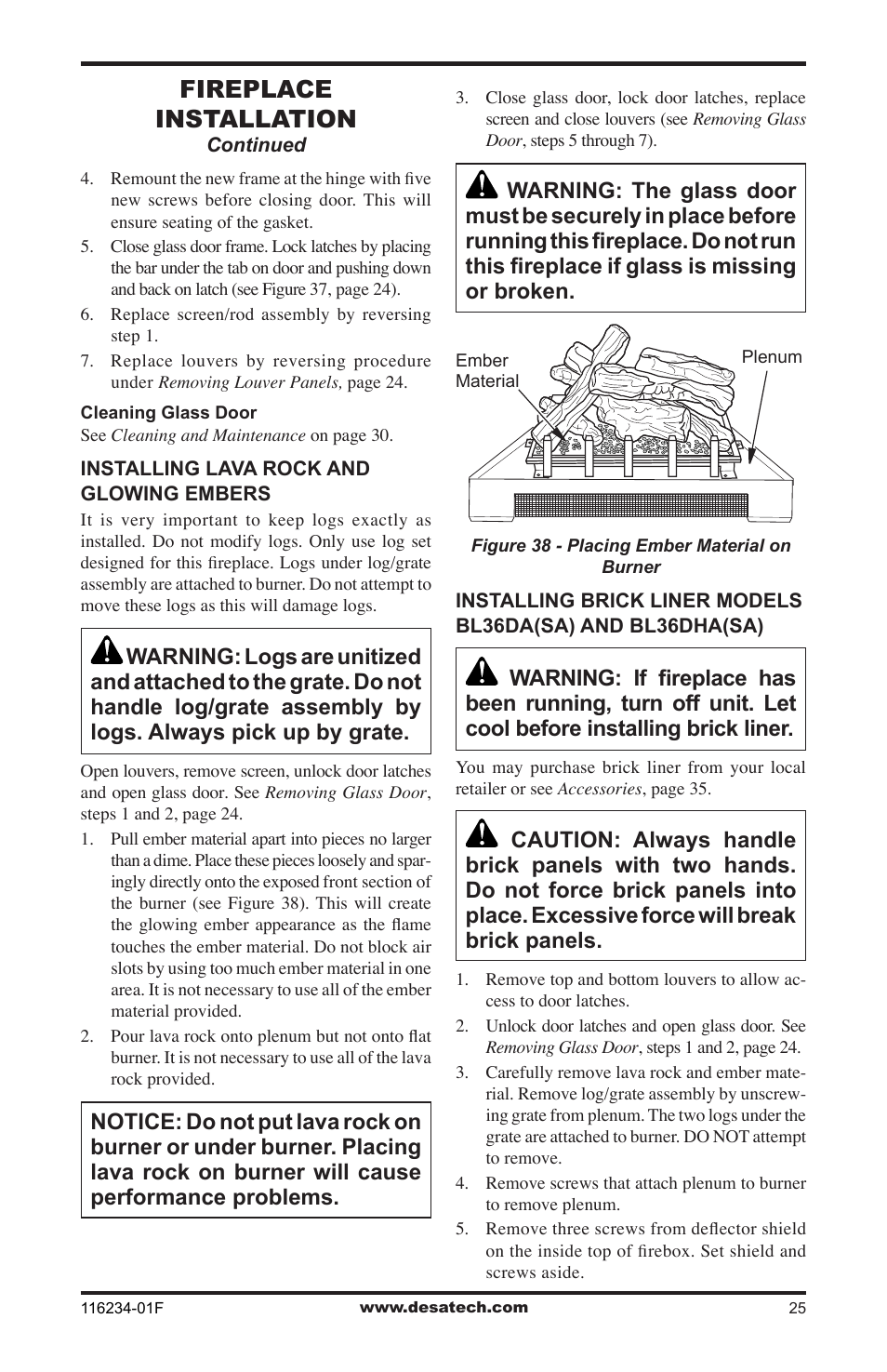 Fireplace installation | Desa (V)TC36NE SERIES User Manual | Page 25 / 40