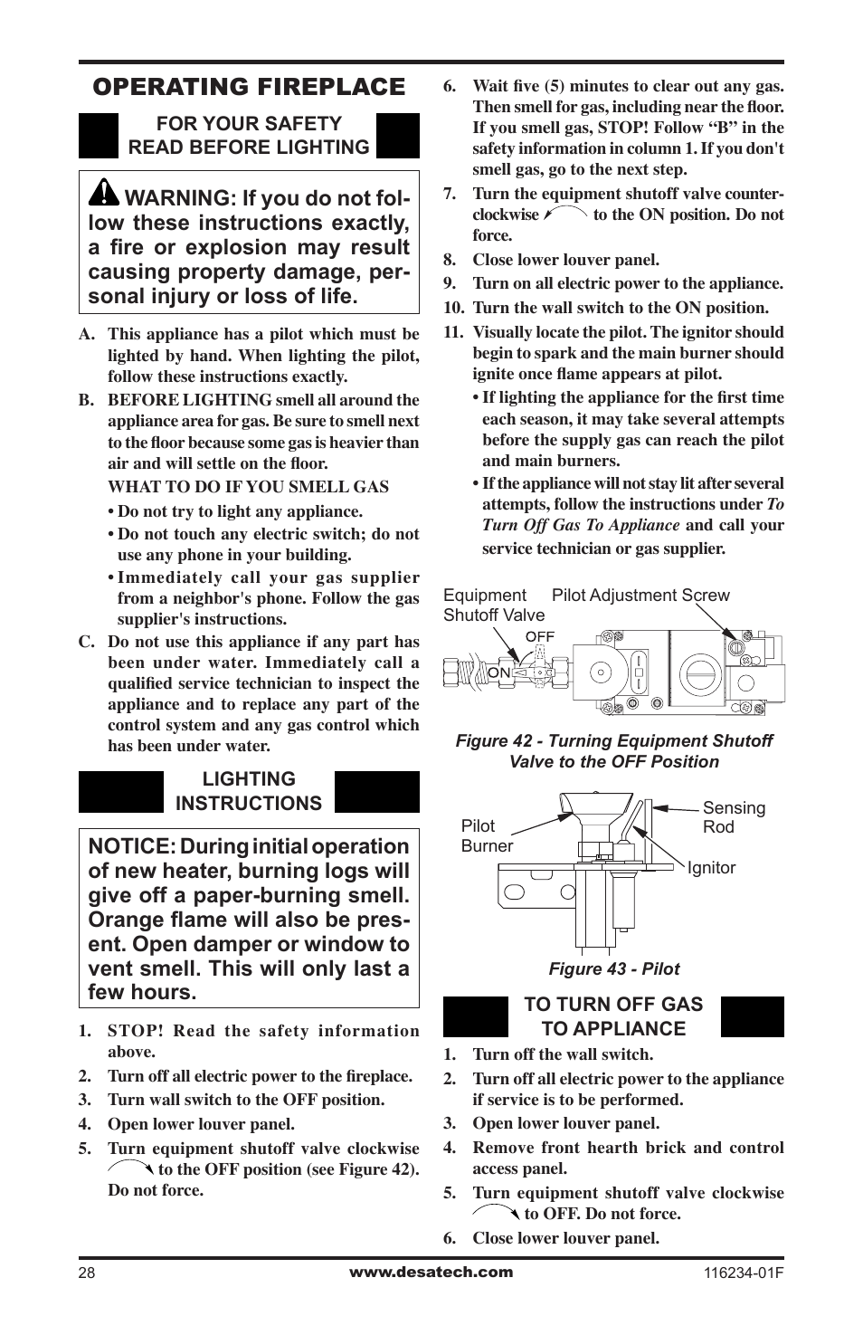 Operating fireplace | Desa (V)TC36NE SERIES User Manual | Page 28 / 40