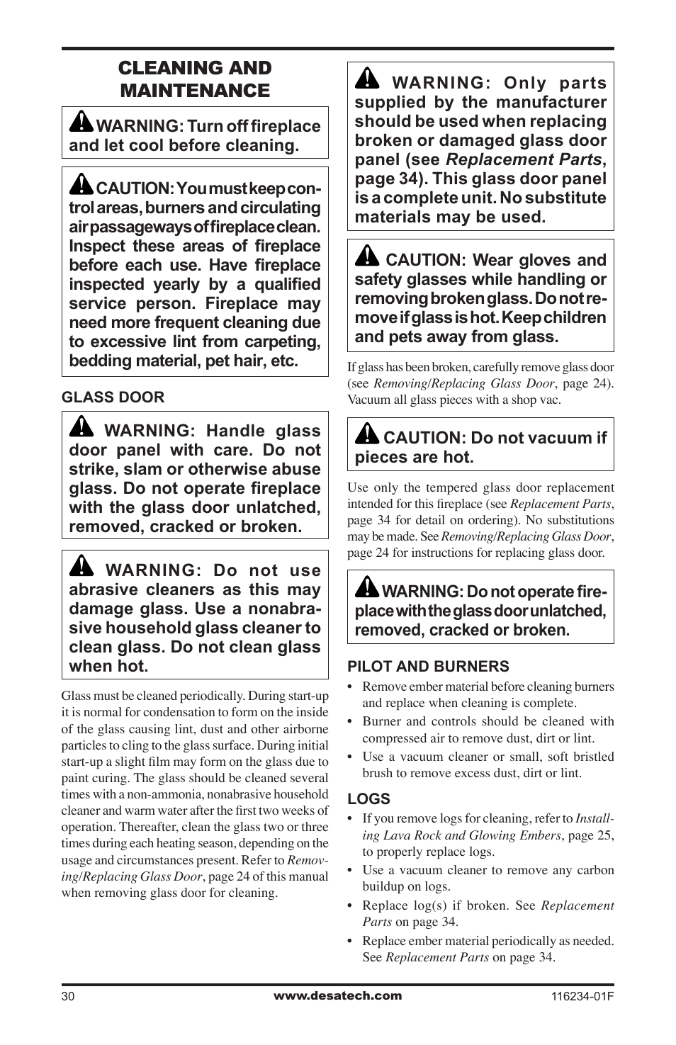 Cleaning and maintenance | Desa (V)TC36NE SERIES User Manual | Page 30 / 40