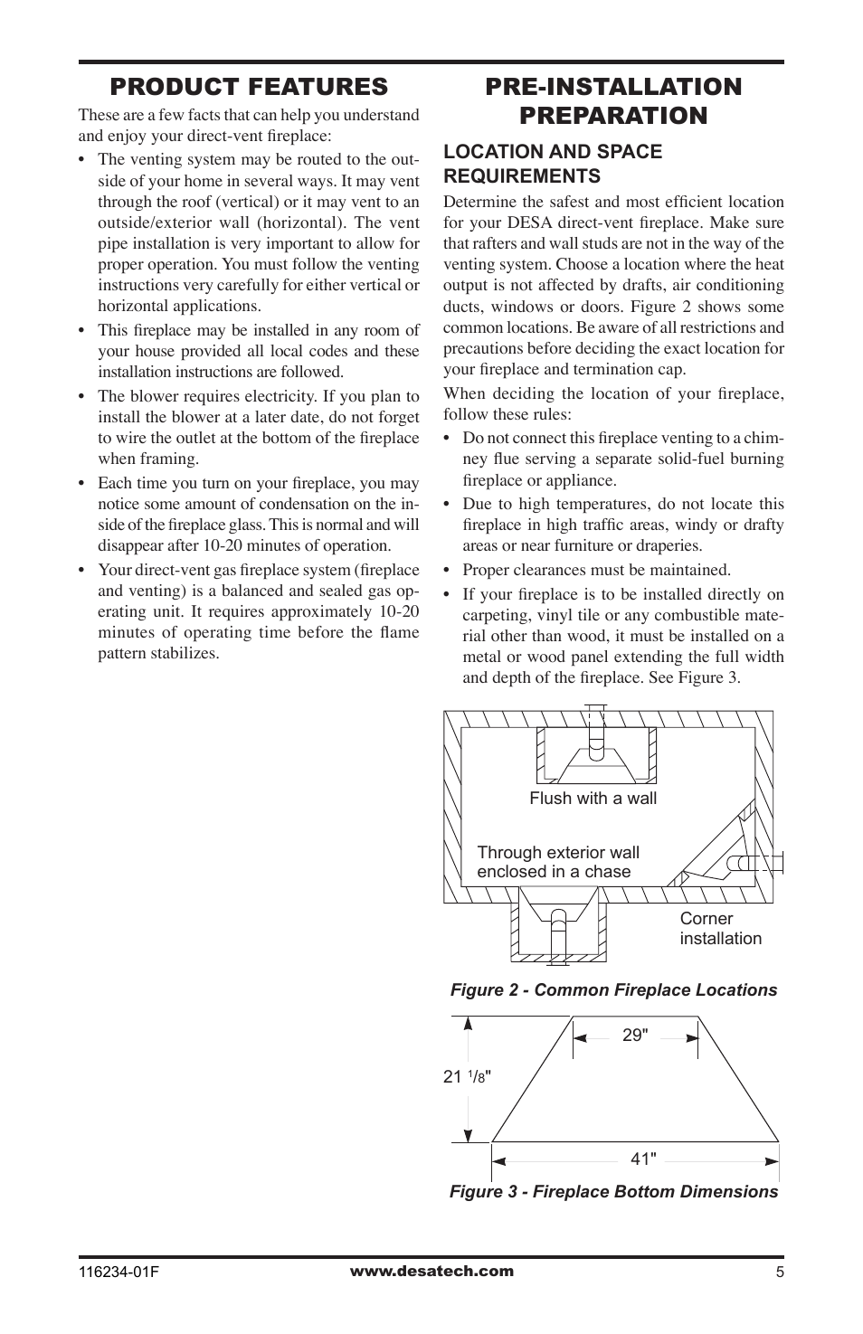 Product features, Pre-installation preparation, Drw fw | Desa (V)TC36NE SERIES User Manual | Page 5 / 40