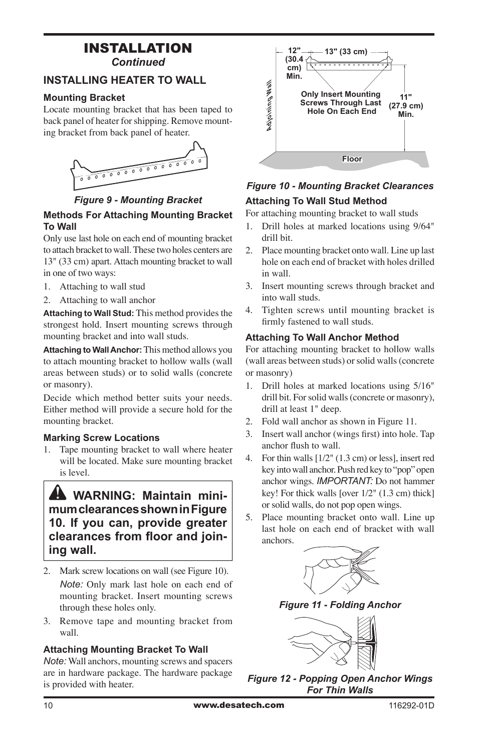 Installation | Desa VSL18NT User Manual | Page 10 / 56