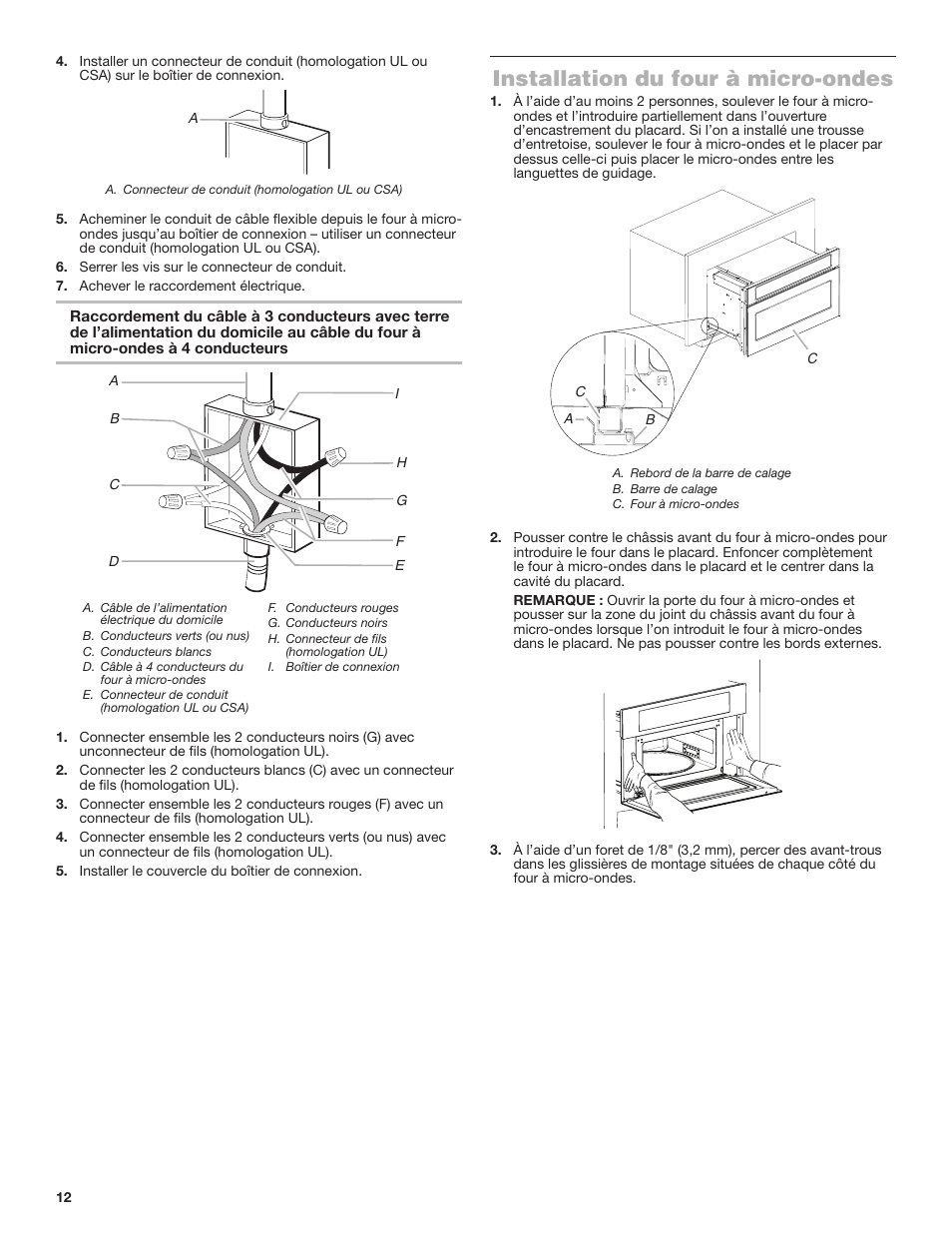 Installation du four à micro-ondes | JennAir Rise 27 Inch Built-In Microwave Oven Installation Instructions User Manual | Page 12 / 16