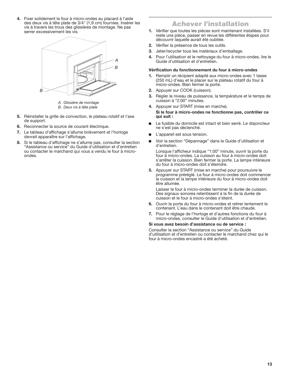 Achever l’installation | JennAir Rise 27 Inch Built-In Microwave Oven Installation Instructions User Manual | Page 13 / 16