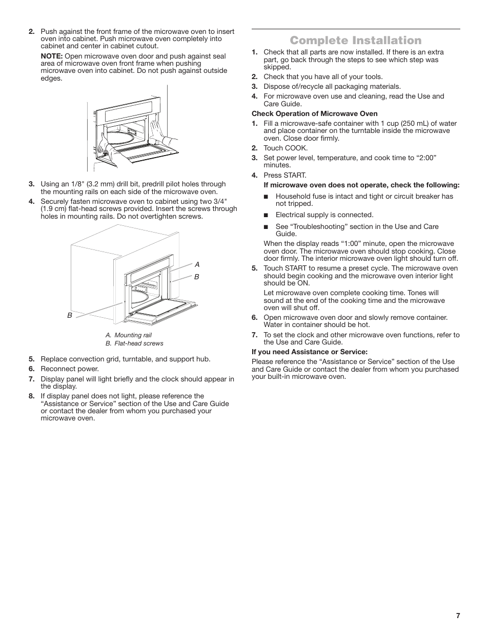 Complete installation | JennAir Rise 27 Inch Built-In Microwave Oven Installation Instructions User Manual | Page 7 / 16