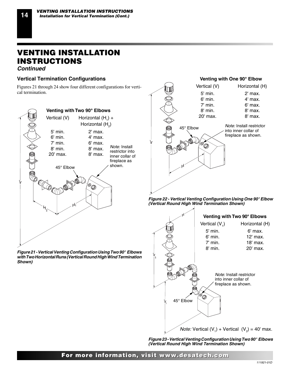 Venting installation instructions, Continued | Desa (V)K42P SERIES User Manual | Page 14 / 40