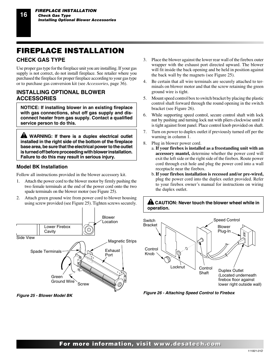 Fireplace installation | Desa (V)K42P SERIES User Manual | Page 16 / 40