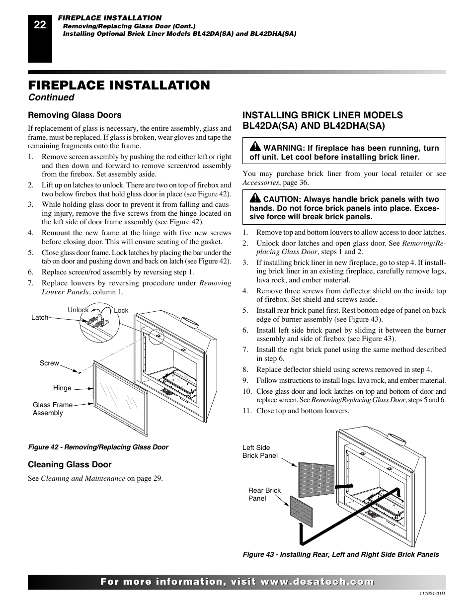 Fireplace installation, Continued | Desa (V)K42P SERIES User Manual | Page 22 / 40