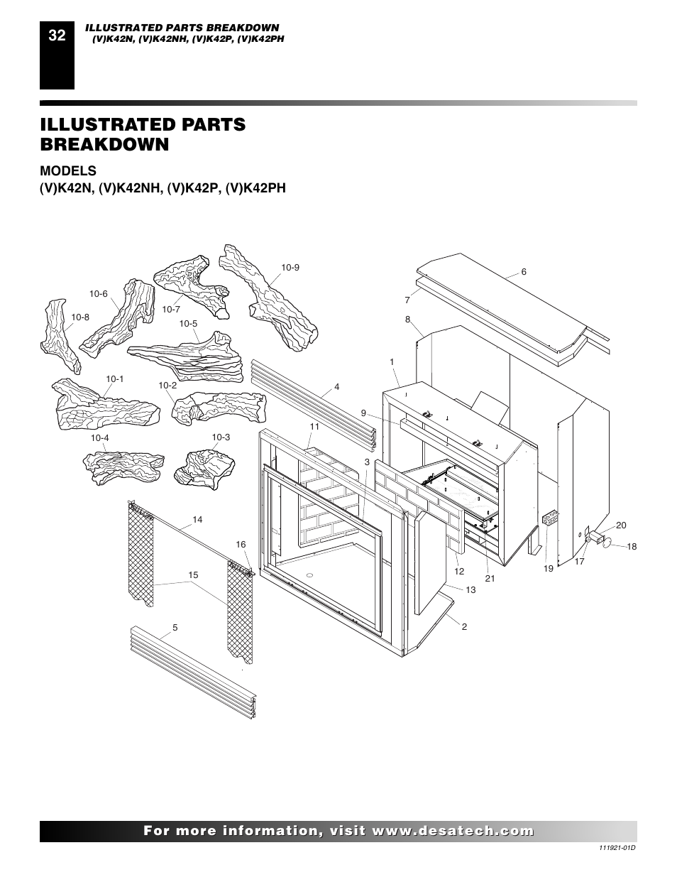 Illustrated parts breakdown and parts list, Illustrated parts breakdown | Desa (V)K42P SERIES User Manual | Page 32 / 40