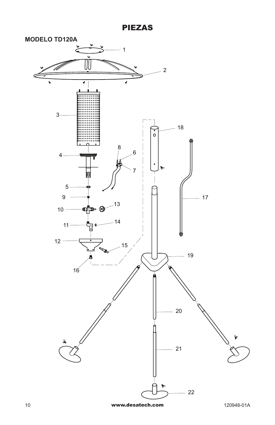 Piezas | Desa TD120A User Manual | Page 22 / 24