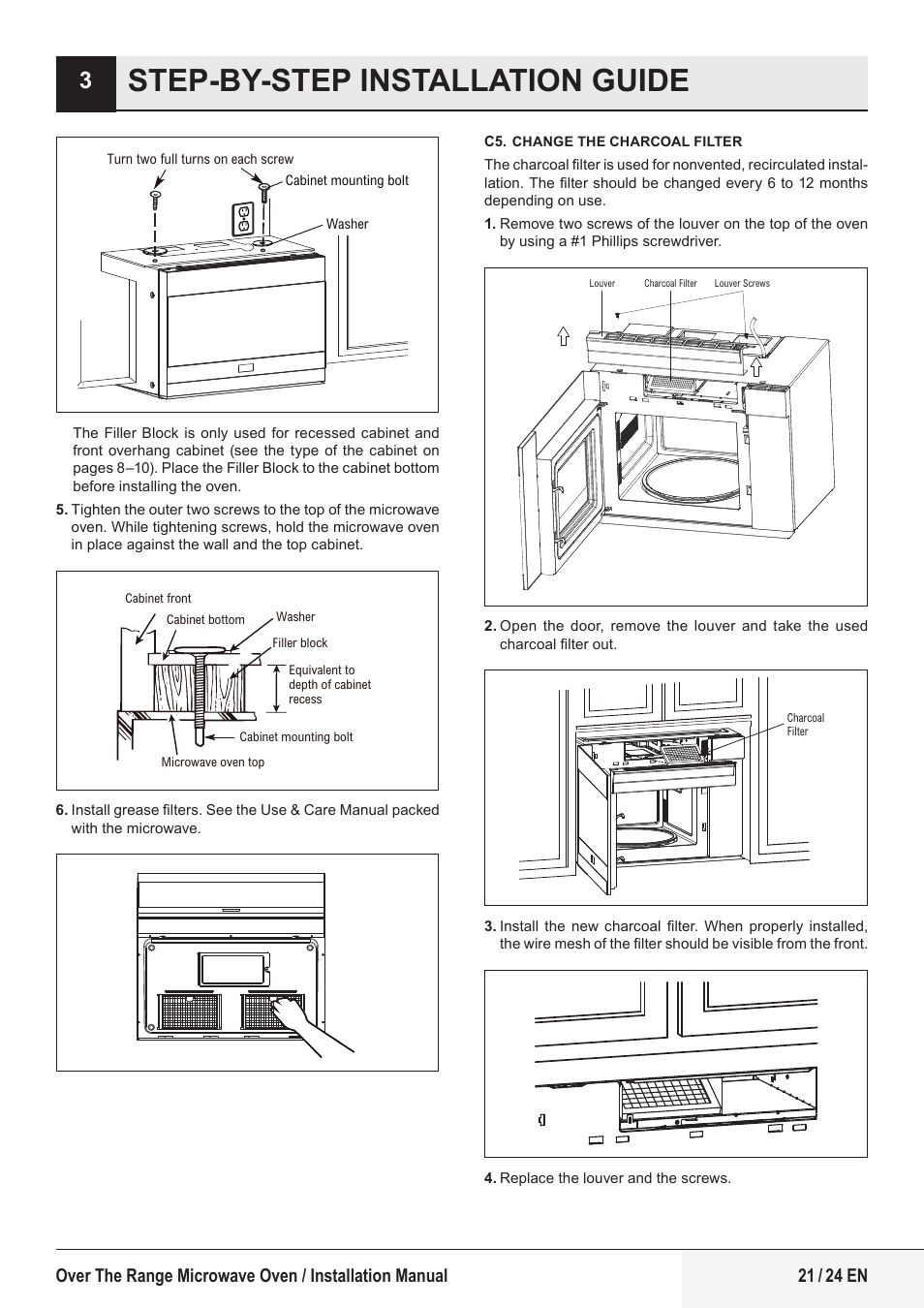 Step-by-step installation guide | Beko 24 Inch Built-In Microwave Installation Instructions User Manual | Page 21 / 44