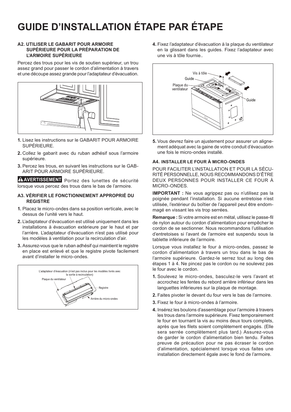 Guide d’installation étape par étape | Beko 24 Inch Built-In Microwave Installation Instructions User Manual | Page 35 / 44