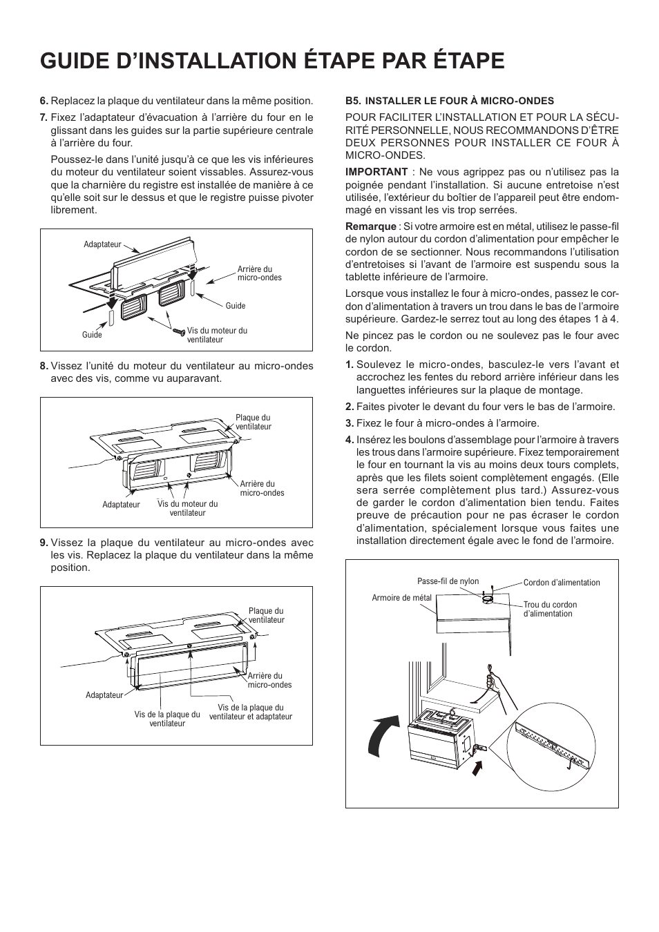 Guide d’installation étape par étape | Beko 24 Inch Built-In Microwave Installation Instructions User Manual | Page 39 / 44