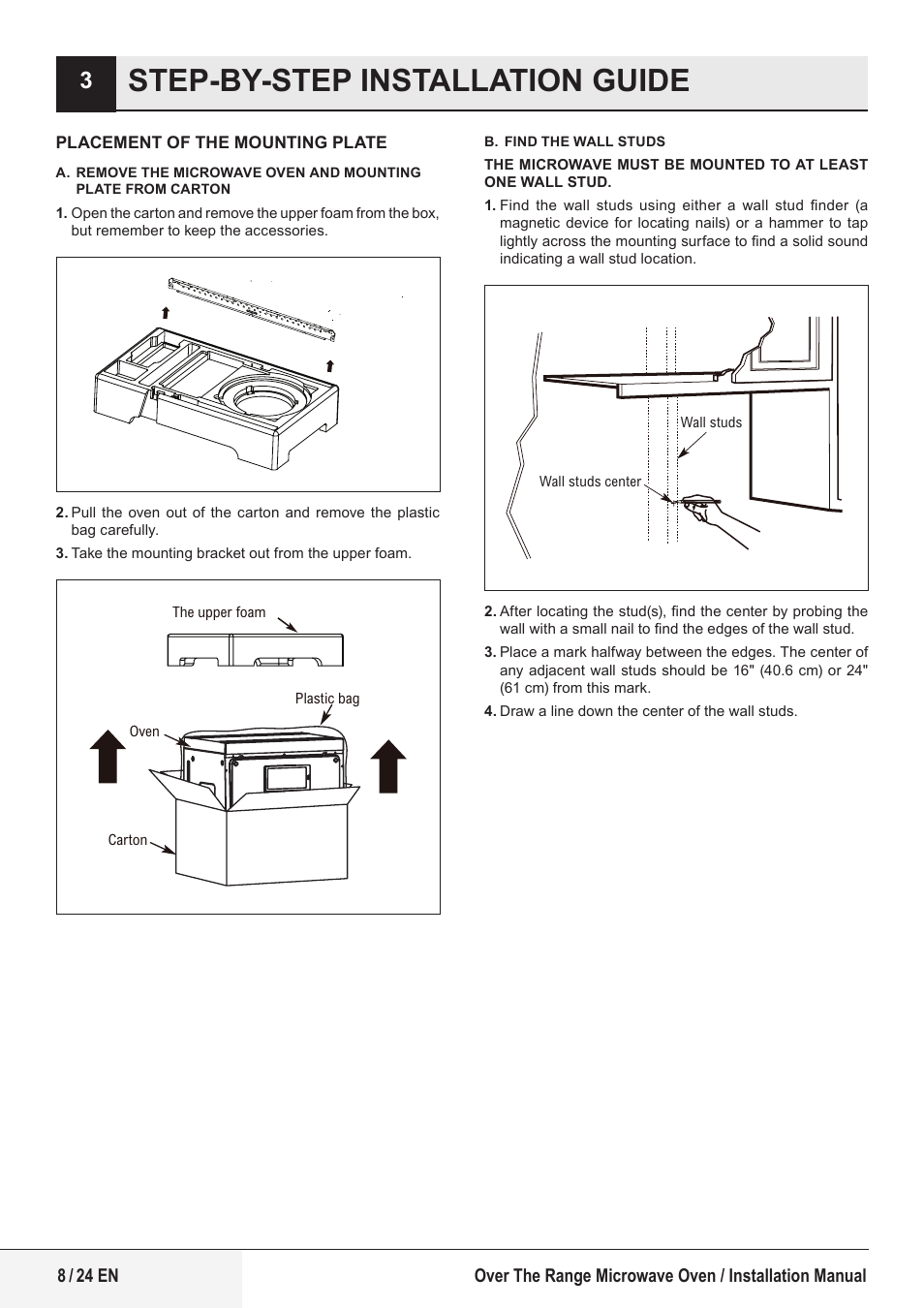 Step-by-step installation guide | Beko 24 Inch Built-In Microwave Installation Instructions User Manual | Page 8 / 44
