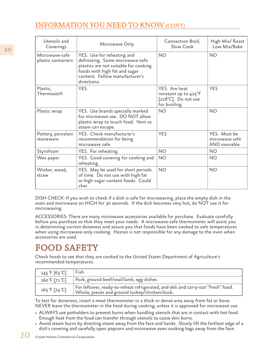 Food safety, Information you need to know | Hestan 24 Inch Countertop Convection Microwave Oven Use and Care Manual User Manual | Page 12 / 84