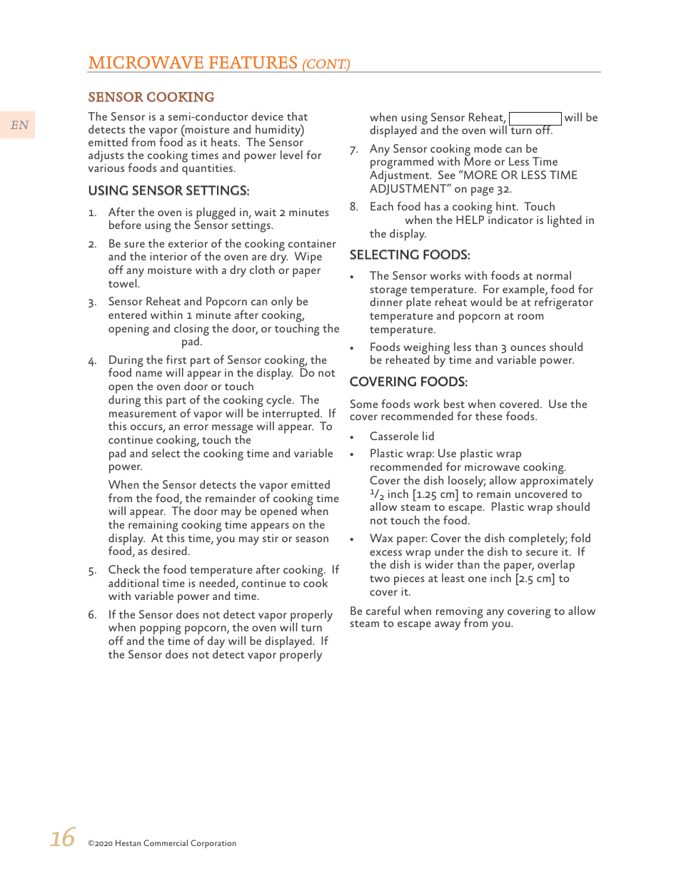 Microwave features | Hestan 24 Inch Countertop Convection Microwave Oven Use and Care Manual User Manual | Page 18 / 84