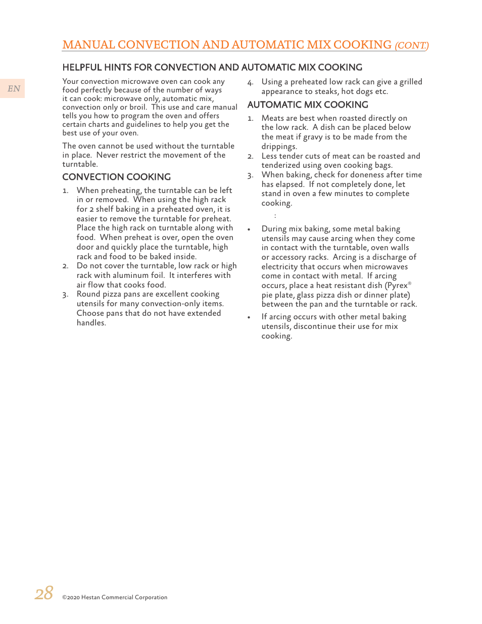 Manual convection and automatic mix cooking | Hestan 24 Inch Countertop Convection Microwave Oven Use and Care Manual User Manual | Page 30 / 84