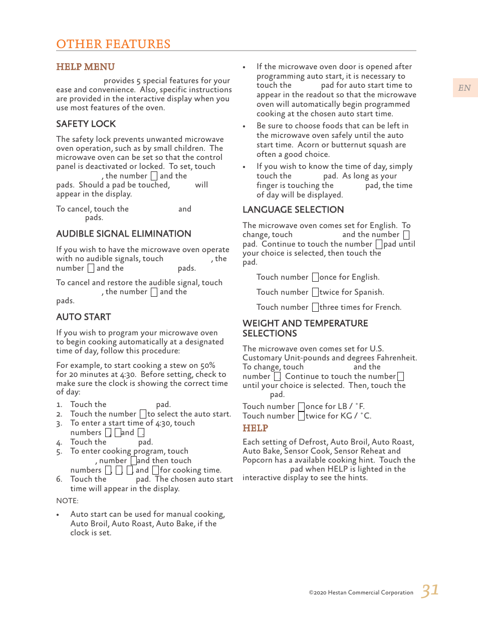Other features | Hestan 24 Inch Countertop Convection Microwave Oven Use and Care Manual User Manual | Page 33 / 84