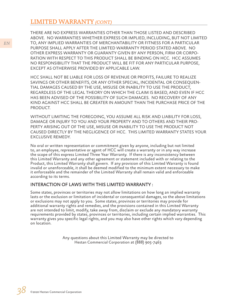 Limited warranty | Hestan 24 Inch Countertop Convection Microwave Oven Use and Care Manual User Manual | Page 40 / 84