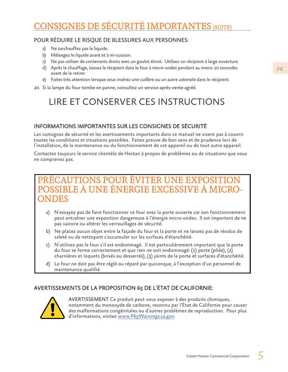 Excessive à micro-ondes, Lire et conserver ces instructions, Consignes de sécurité importantes | Hestan 24 Inch Countertop Convection Microwave Oven Use and Care Manual User Manual | Page 47 / 84