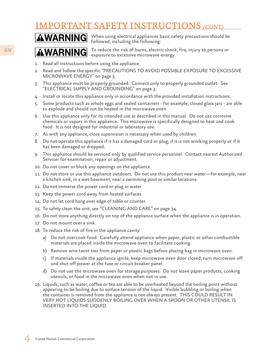 Important safety instructions | Hestan 24 Inch Countertop Convection Microwave Oven Use and Care Manual User Manual | Page 6 / 84