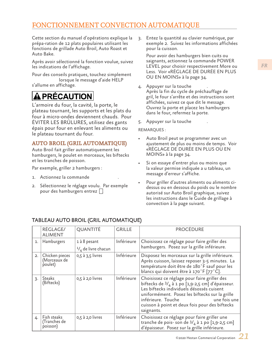 Fonctionnement convection automatique | Hestan 24 Inch Countertop Convection Microwave Oven Use and Care Manual User Manual | Page 63 / 84