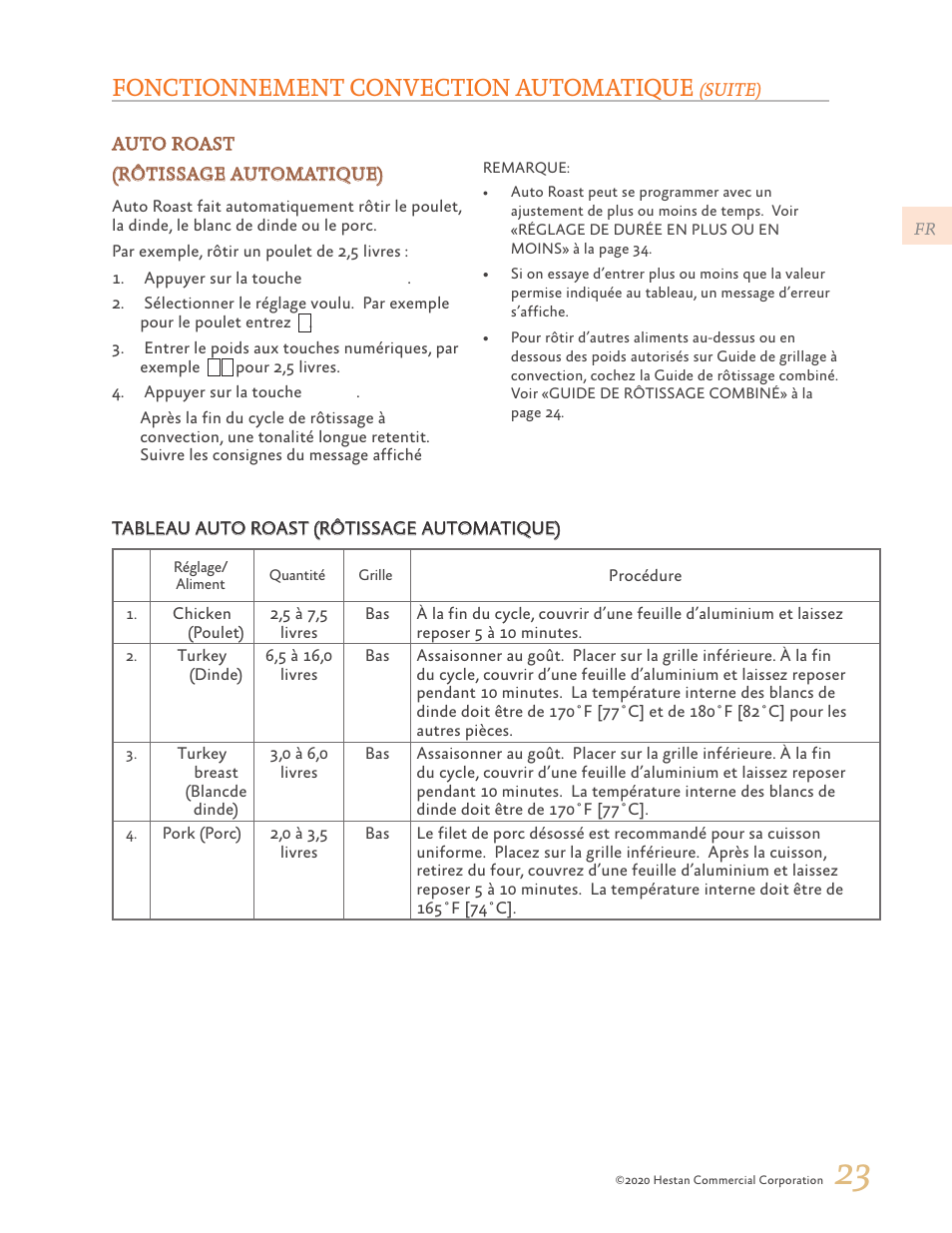 Fonctionnement convection automatique | Hestan 24 Inch Countertop Convection Microwave Oven Use and Care Manual User Manual | Page 65 / 84