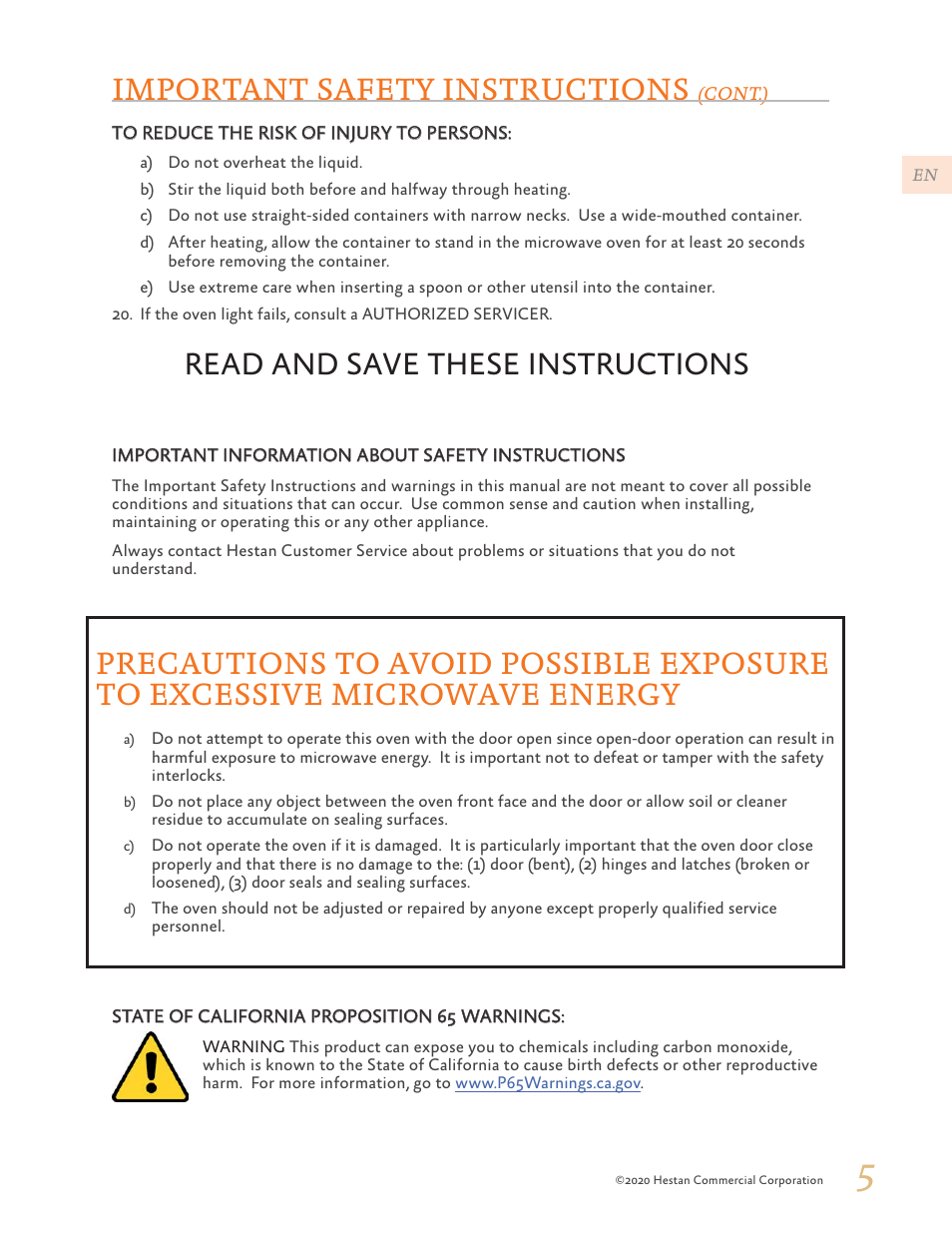 Energy, Important safety instructions, Read and save these instructions | Hestan 24 Inch Countertop Convection Microwave Oven Use and Care Manual User Manual | Page 7 / 84