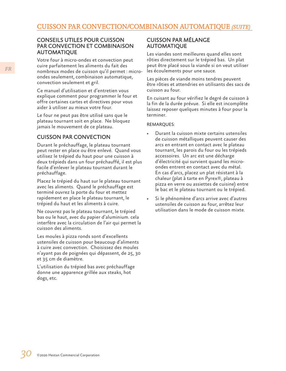 Cuisson par convection/combinaison automatique | Hestan 24 Inch Countertop Convection Microwave Oven Use and Care Manual User Manual | Page 72 / 84